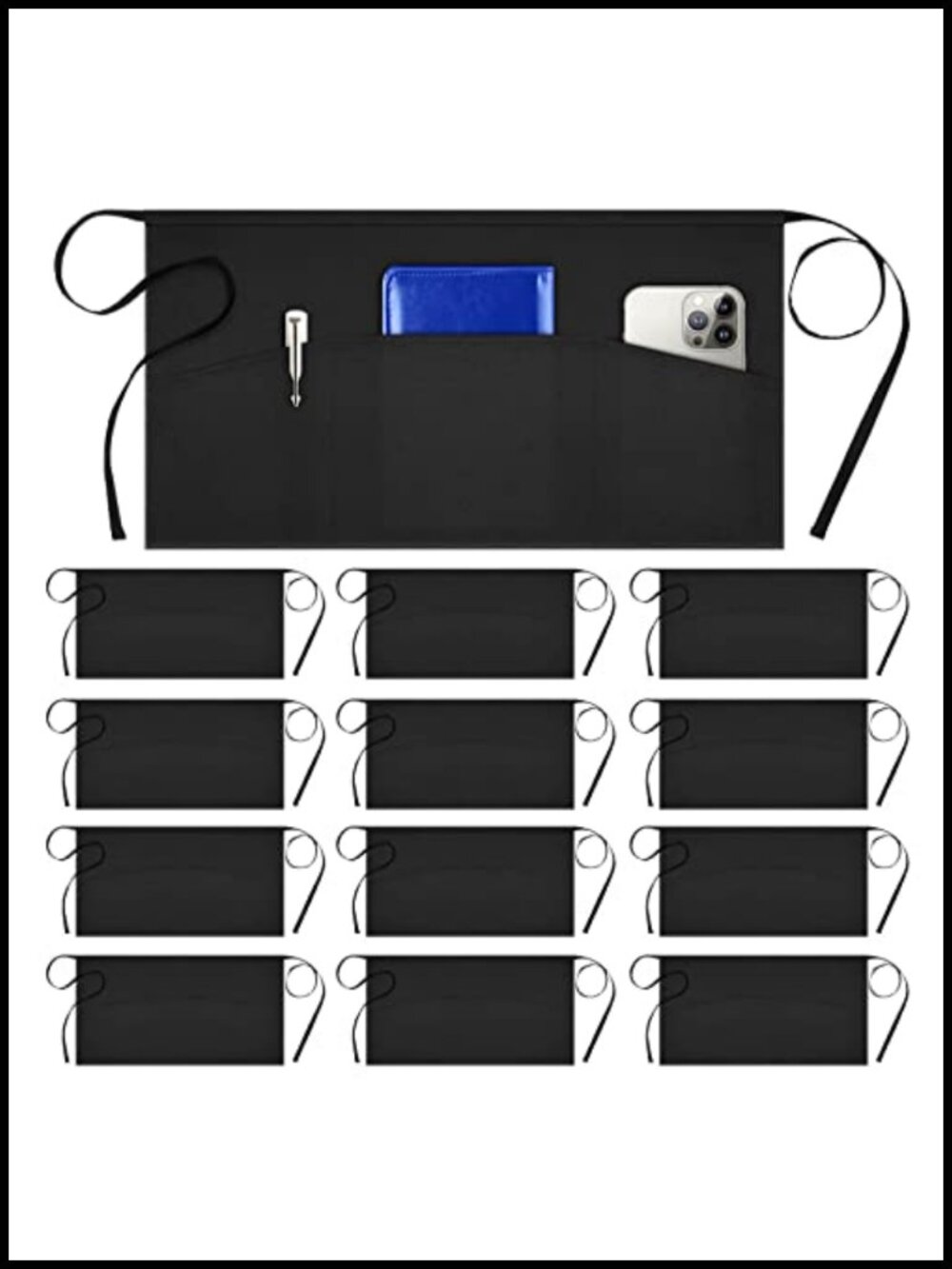 12 Pack Server Aprons with 3 Pockets Polyester Waist Apron
